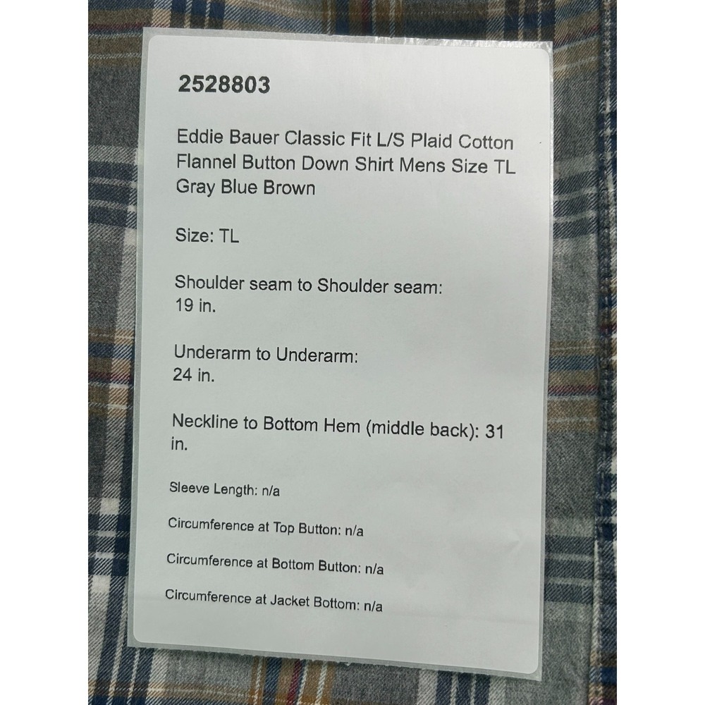 Eddie Bauer Classic Fit L/S Plaid Cotton Flannel Button Down Shirt Mens Size TL - Picture 3 of 10